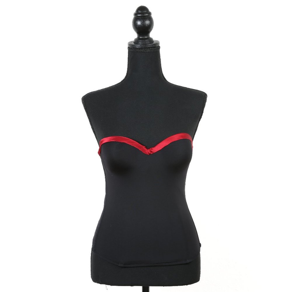 Vintage Le Mystère Satin Red & Black Bustier Corset w/Boning- French Des…